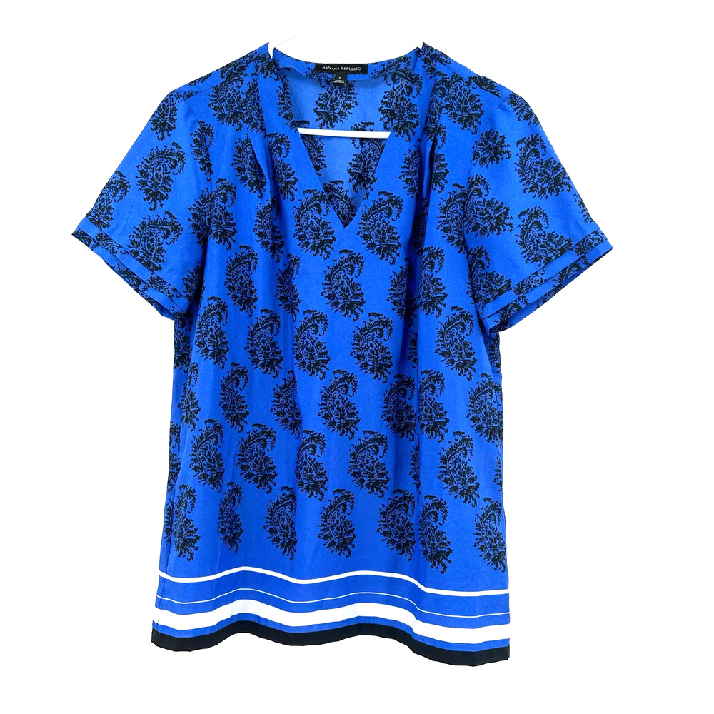 Banana Republic‎ size small short sleeve blouse blue paisley print v neck